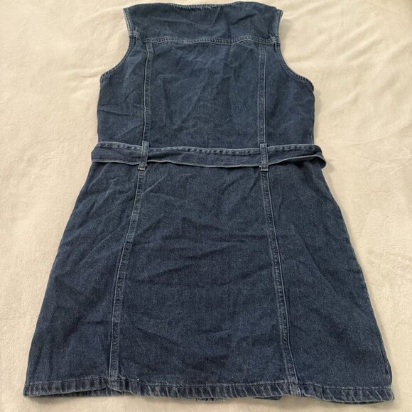 Only Denim Blue Jean Size Large Sleeveless Belted Tank Dress 90s Classic - Picture 7 of 11